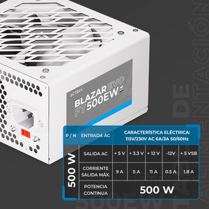 Fuente de Poder PC 500W ACTECK BLAZAR EVO FT500EW ATX Blanco ES-05001EW