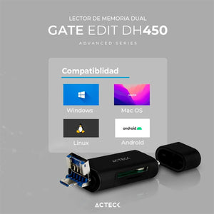 Lector de memoria ACTECK GATE EDIT DH450 USB SD Negro AC-934824