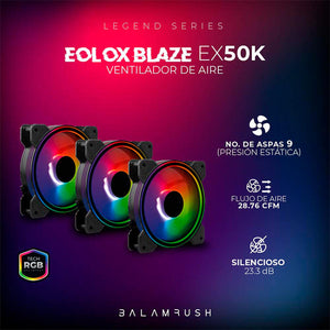 Kit 3 Ventiladores Gamer BALAM RUSH EOLOX BLAZE EX50K 120mm ARGB 1200RPM Negro BR-937986