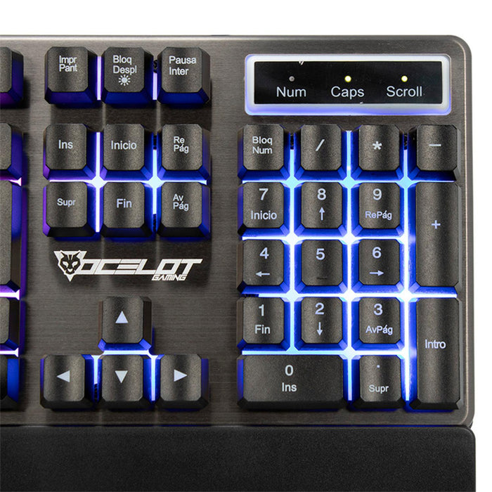 Teclado Gamer OCELOT OKM-S2 Membrana RGB USB Reposamuñecas