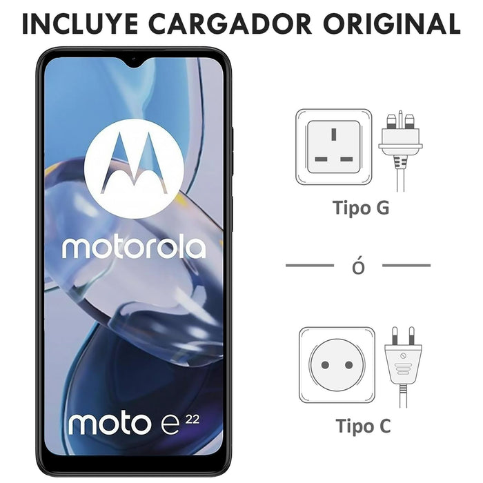 Celular MOTOROLA Moto E22 4GB 128GB 6.5 HD+ LCD 90Hz Doble Camara 16MP Gris + Audifonos