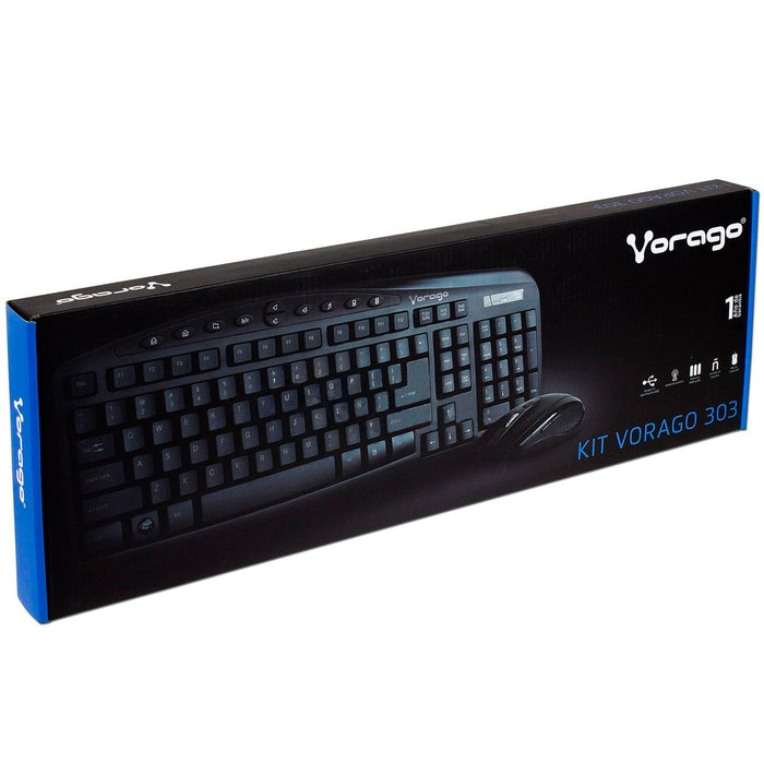 VORAGO Kit Teclado y Mouse Multimedia KM-303 Inalambrico Negro AC-395896-2