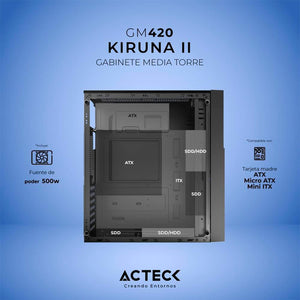 Gabinete ACTECK KIRUNA II GM420 ATX Media Torre Fuente 500W Metal Negro AC-935685