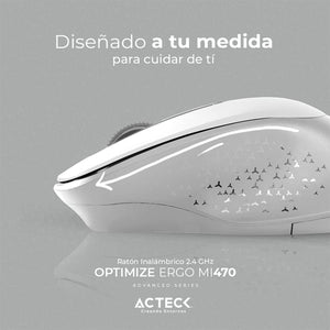 Mouse ACTECK OPTIMIZE ERGO MI470 1600dpi 2 botones Inalambrico USB 2.4 Ghz Blanco AC-934152