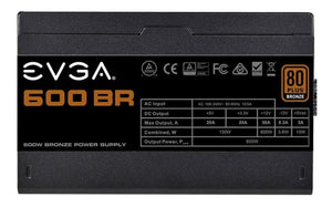 Fuente de Poder PC 600W Gamer EVGA 600 BR 80 Plus Bronze Estandar 100-BR-0600-K1