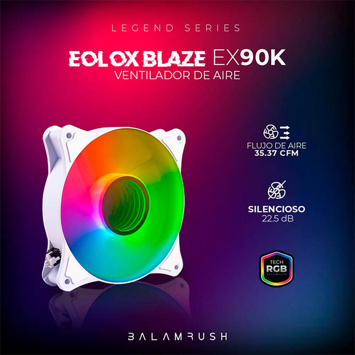 Ventilador Gamer BALAM RUSH EOLOX BLAZE EX90W 120mm ARGB  Diseño Circular Rainbow 1200RPM Blanco 3 Pin BR-938037