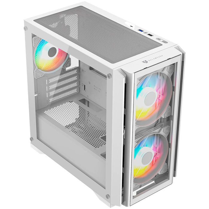 Gabinete Gamer BALAM RUSH CARBONO CRYSTAL 4000C M-ATX Mini Torre 3 Fan ARGB Cristal Templado USB-C Blanco BR-938884