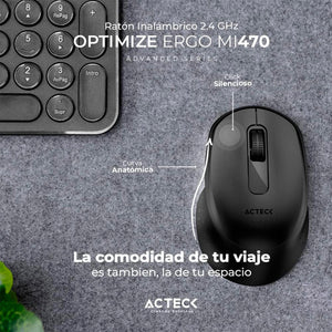 Mouse ACTECK OPTIMIZE ERGO MI470 1600dpi 2 botones Inalambrico USB 2.4 Ghz Negro AC-934145