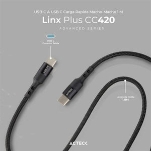 Cable ACTECK LINX PLUS CC420 USB C a USB C 1 Metro Negro AC-934855