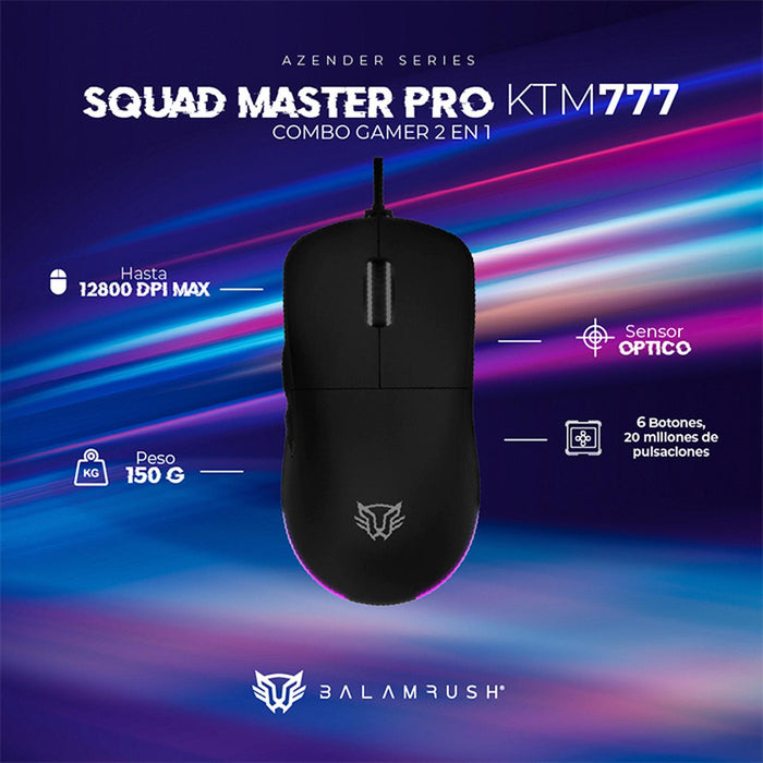 Kit Teclado y Mouse Gamer BALAM RUSH SQUAD MASTER PRO KTM777 Alambrico USB RGB Negro BR-936903