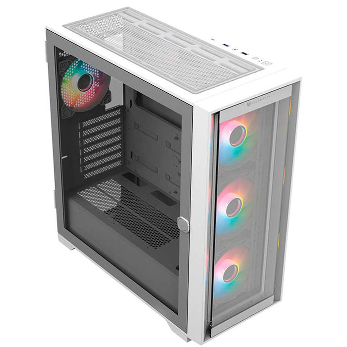 Gabinete Gamer BALAM RUSH CARBONO TWIN MATE 9000 E-ATX Full Torre 4 Fan ARGB Cristal Templado Frente Intercambiable USB-C Blanco BR-938761