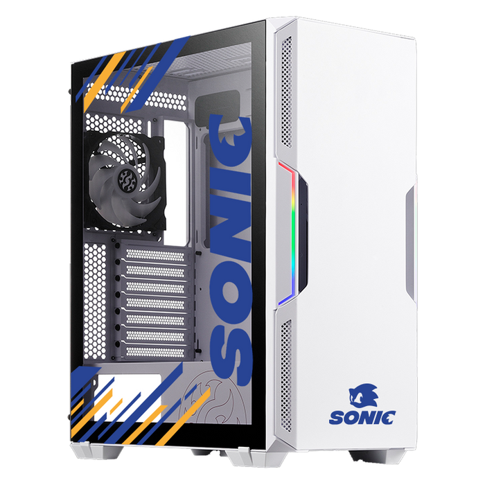 Gabinete Gamer XTREME PC GAMING Sonic Edition Media Torre ATX 2 Fan Cristal Templado ARGB Blanco