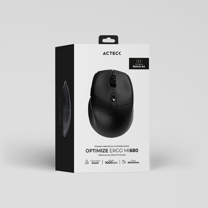 Mouse ACTECK OPTIMIZE ERGO MI680 1600dpi 6 botones Inalambrico USB 2.4 Ghz Negro AC-934077