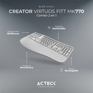 Kit Teclado y Mouse ACTECK VIRTUOS FITT MK770 Inalambrico USB-C Blanco AC-936255