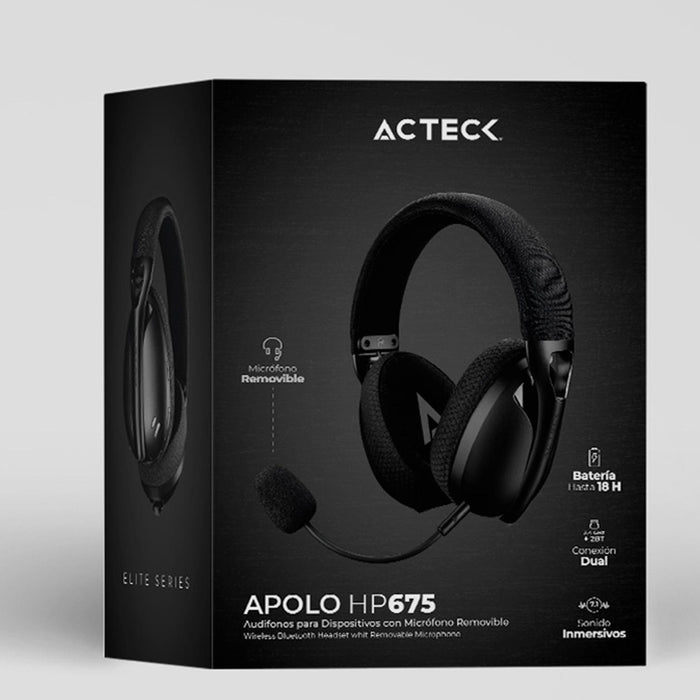 Audifonos Diadema ACTECK APOLO HP675 Inalambricos con Microfono Removible Negro AC-935333