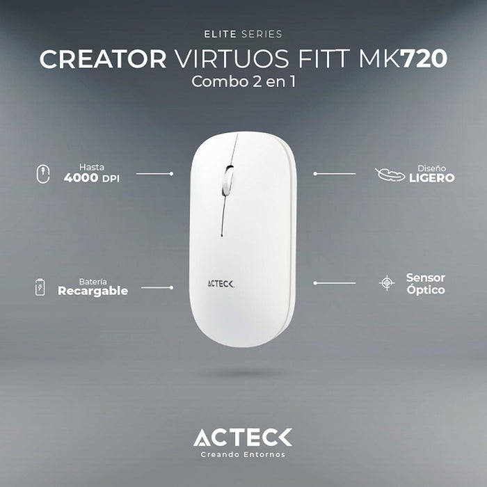 Kit Teclado y Mouse ACTECK VIRTUOS SILK MK720 Inalambrico USB-C Blanco AC-936262