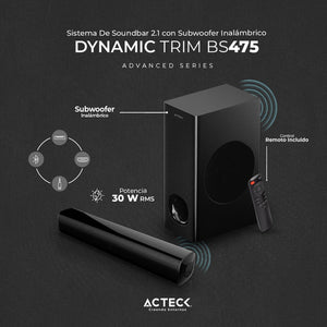 Barra de Sonido ACTECK DYNAMIC TRIM BS475 Subwoofer Inalambrico 60w Negro AC-935227