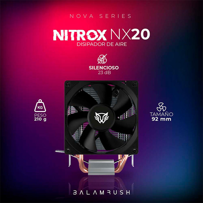 Disipador CPU Gamer BALAM RUSH NITROX NX20 92mm LGA 1700 AM5 1800 rpm 3-pin Negro BR-937894