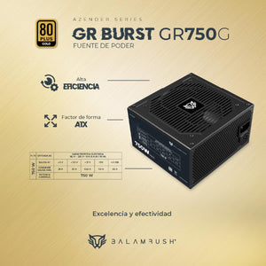 Fuente de Poder PC 750W Gamer BALAM RUSH GR BURST GR750G 80 Plus Gold Modular Negro BR-937665