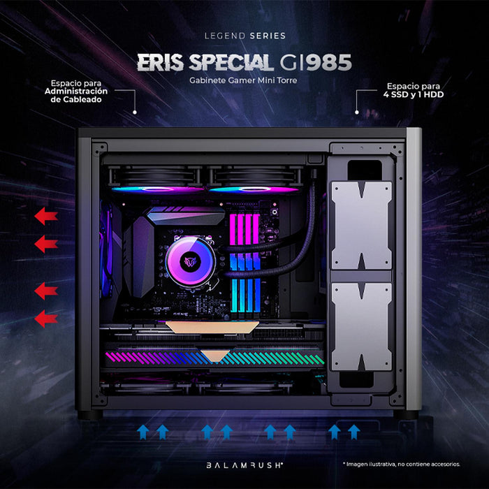 Gabinete Gamer BALAM RUSH ERIS SPECIAL GI985 M-ATX Mini Torre Cristal Templado USB-C Gris BR-935371