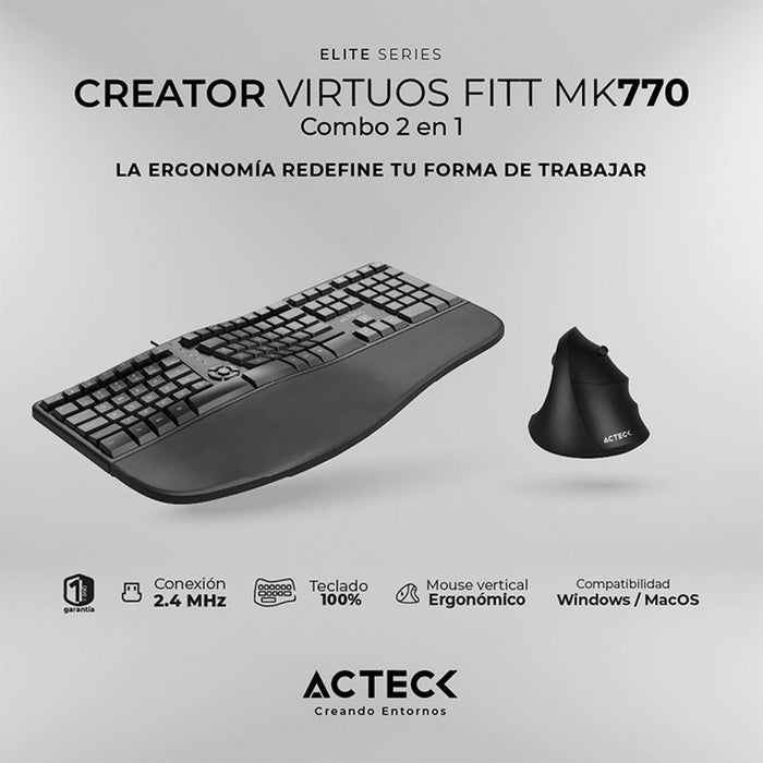 Kit Teclado y Mouse ACTECK VIRTUOS FITT MK770 Inalambrico USB-C Negro AC-936248