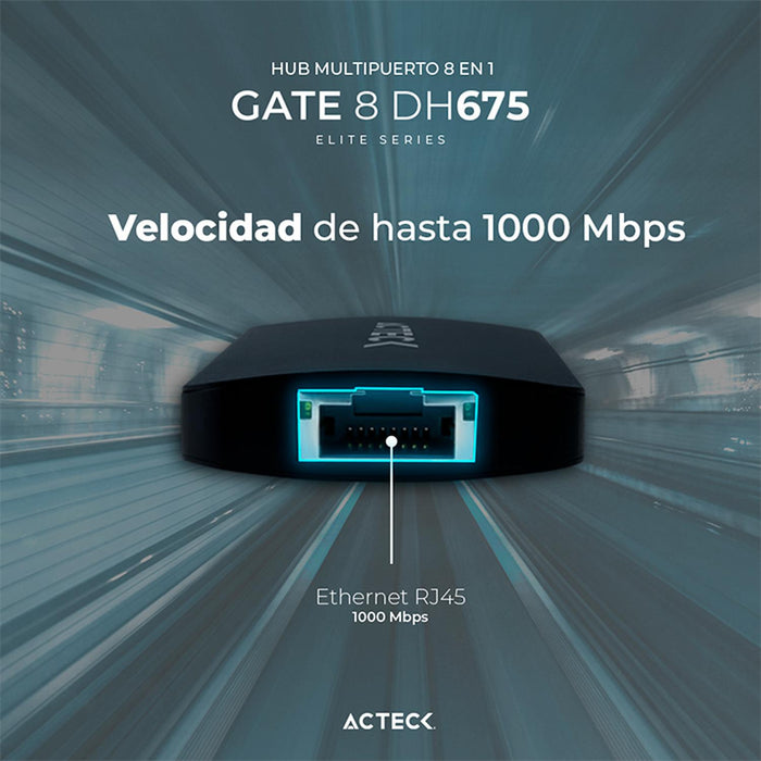 HUB ACTECK GATE 8 DH675 Multipuerto 8 en 1 USB-C Ethernet HDMI 4K SD 2.0 Negro AC-934626