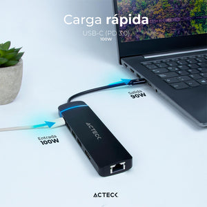 HUB ACTECK GATE 8 DH675 Multipuerto 8 en 1 USB-C Ethernet HDMI 4K SD 2.0 Negro AC-934626