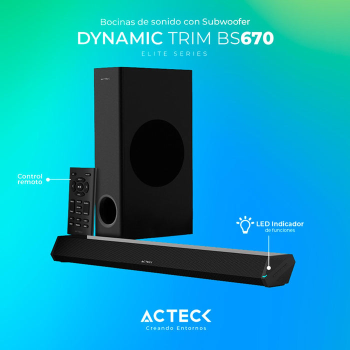 Barra de Sonido ACTECK DYNAMIC TRIM BS670 Subwoofer Alambrico 70w Negro AC-935913
