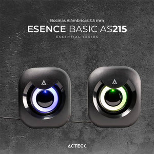 Bocinas ACTECK ESENCE BASIC AS215 Alambrica USB 3.5mm Iluminacion Led Negro AC-935272