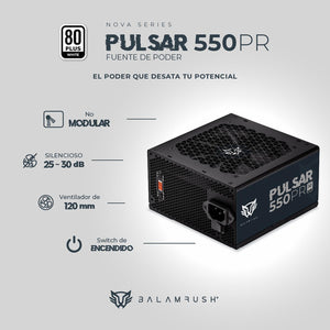 Fuente de Poder PC 550W Gamer BALAM RUSH PULSAR 550PR 80 Plus White No Modular Negro BR-937726