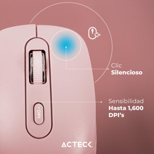 Mouse ACTECK OPTIMIZE FLOW MI480 Ergonomico 1600dpi 6 Botones Inalambrico USB 2.4 Ghz Rosa AC-939850