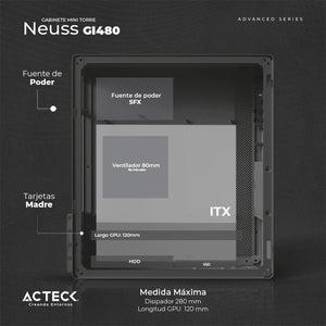 Gabinete ACTECK NEUSS GI480 Micro ATX Mini Torre Fuente 450W Metal Negro AC-935142