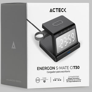 Cargador Inalambrico ACTECK ENERGON S-MATE CI730 iPhone IWatch AirPods USB- C Negro AC-937146