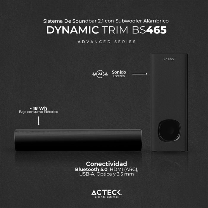 Barra de Sonido ACTECK DYNAMIC TRIM BS465 Subwoofer Alámbrico 60w Negro AC-935234