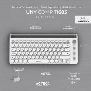 Teclado ACTECK Inspire UNY COMP TI685 Inalambrico USB 2.4Ghz Blanco AC-934190