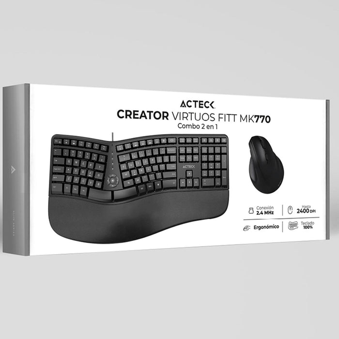 Kit Teclado y Mouse ACTECK VIRTUOS FITT MK770 Inalambrico USB-C Negro AC-936248