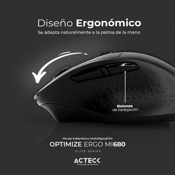 Mouse ACTECK OPTIMIZE ERGO MI680 1600dpi 6 botones Inalambrico USB 2.4 Ghz Negro AC-934077