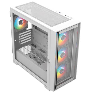Gabinete Gamer BALAM RUSH CARBONO TWIN MATE 8000 M-ATX Mini Torre 4 Fan ARGB Cristal Templado Frente Intercambiable USB-C Blanco BR-938785