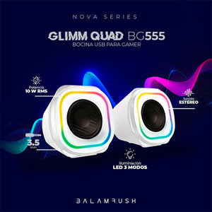 Bocina Gamer BALAM RUSH GLIMM QUAD BG555 LED Bluetooth 3.5mm Blanco BR-937023