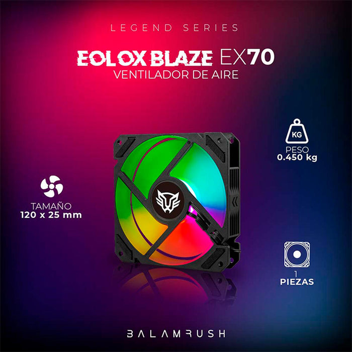 Ventilador Gamer BALAM RUSH EOLOX BLAZE EX70 120mm ARGB Diseño Cuadrado Rainbow 1200RPM Negro 3 Pin BR-938044