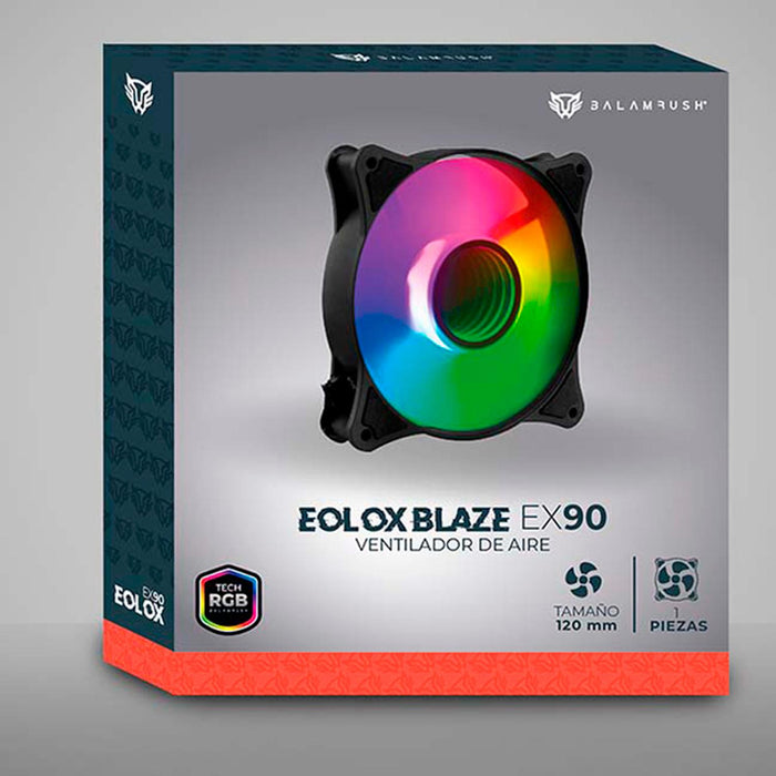 Ventilador Gamer BALAM RUSH EOLOX BLAZE EX90 120mm ARGB Diseño Circular Rainbow 1200RPM Negro 3 Pin BR-938020