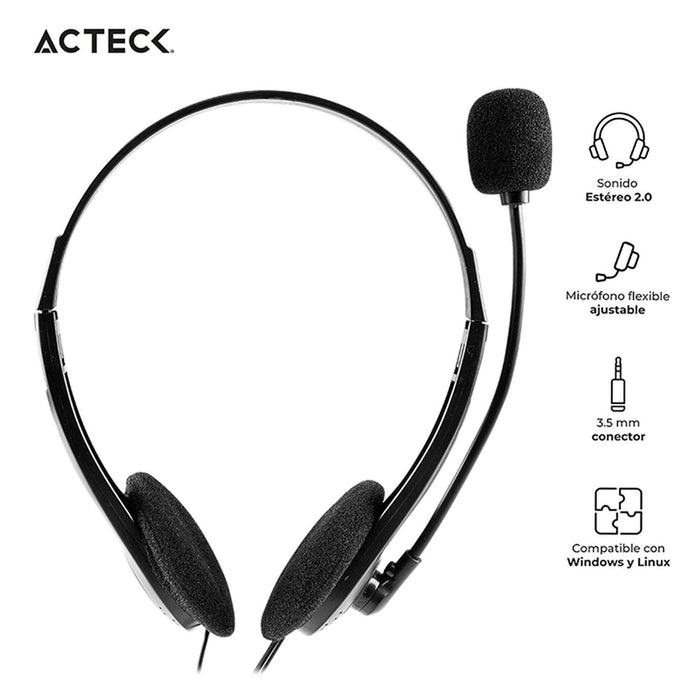 Audifono Diadema para Call Center ACTECK DISCOVER HJ210 Alambrico con microfono flexible 3.5 mm