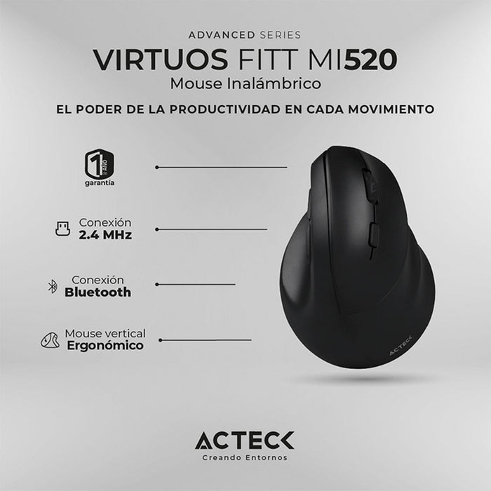 Mouse Ergonomico ACTECK VIRTUOS FITT MI520 2400dpi 6 Botones Inalambrico Negro AC-936224