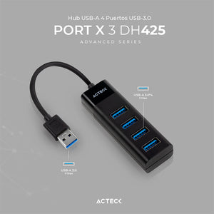 HUB ACTECK PORT X 3 DH425 4 en 1 USB 3.0 Negro AC-934664