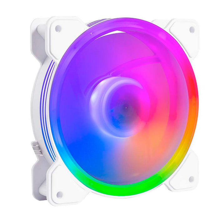 Kit 3 Ventiladores Gamer BALAM RUSH EOLOX BLAZE EX50KW 120mm ARGB Diseño Circular Borde LED Rainbow 1500RPM Blanco 3 Pin Controladora BR-937993