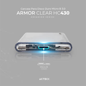 Case Enclosure ACTECK ARMOR CLEAR HC430 5 Gbps SATA 2.5 USB Blanco