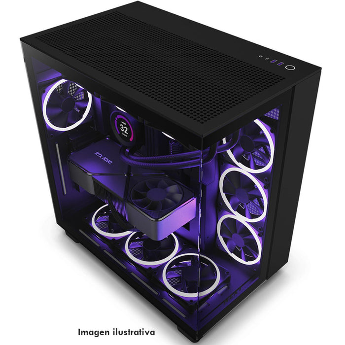 Gabinete Gamer NZXT H9 Flow ATX 4 Fan Cristal Templado Negro CM-H91FB-01