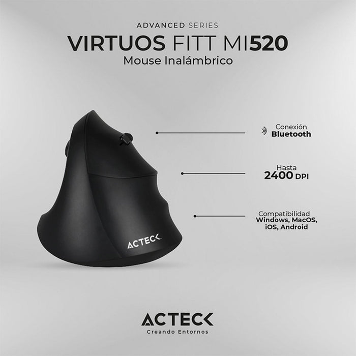 Mouse Ergonomico ACTECK VIRTUOS FITT MI520 2400dpi 6 Botones Inalambrico Negro AC-936224