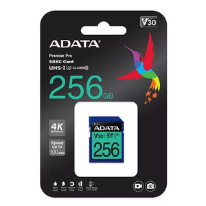 Memoria SD 256GB ADATA Clase 10 V30 Video Ultra HD 4K ASDX256GUI3V30S-R