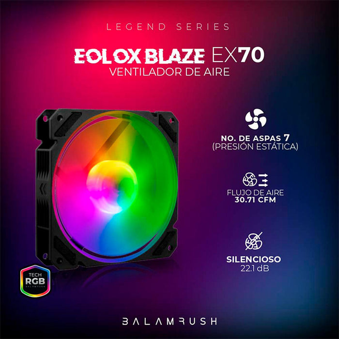 Ventilador Gamer BALAM RUSH EOLOX BLAZE EX70 120mm ARGB Diseño Cuadrado Rainbow 1200RPM Negro 3 Pin BR-938044